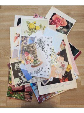 55+ Piece Flower Theme Ephemera Lot Junk Journal Kit Paper Mixed Bundle